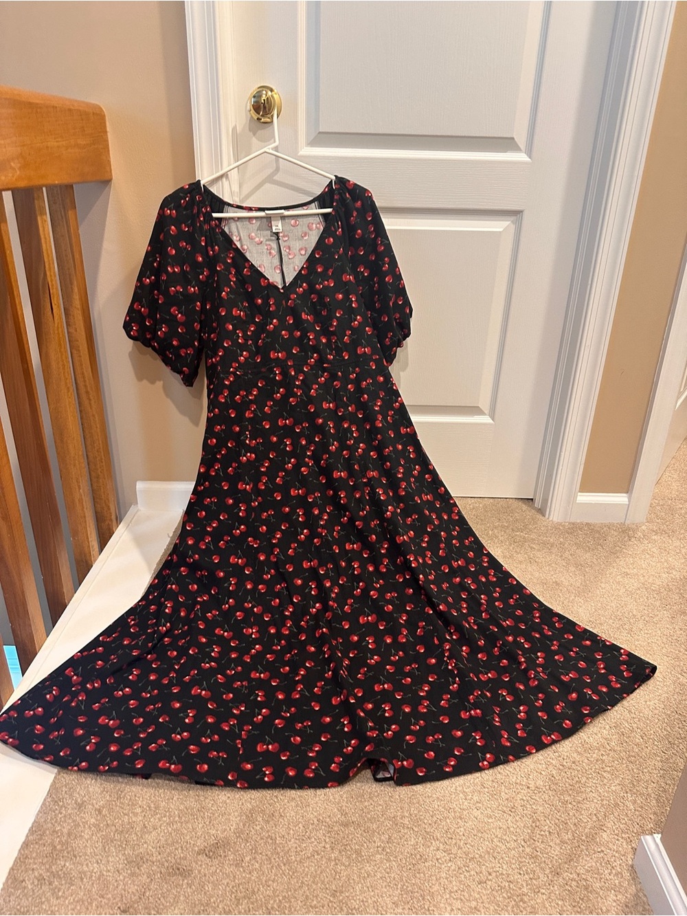 Ava & Viv Black Maxi Dress with Red cherry Print size XXL - Picture 2 of 8